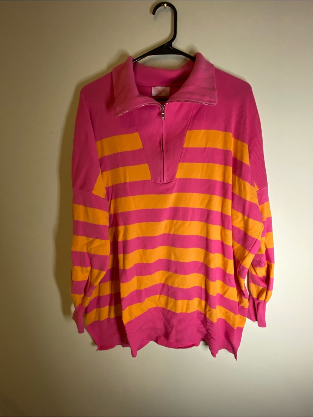 Pink Lily Pink and Yellow Striped Half-Zip Pullover